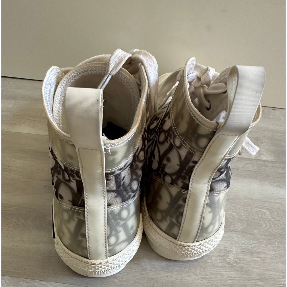Dior High Top Sneakers Transparent Monogram Canvas Leather Trim sz 40 - Picture 5 of 12